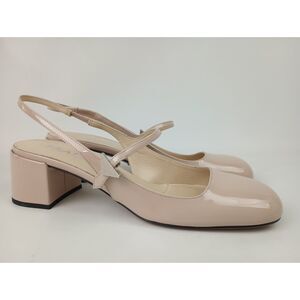 Prada Women's Cipria Nude Patent Décoletté Logo Slingback Mary Jane Pump Size 41